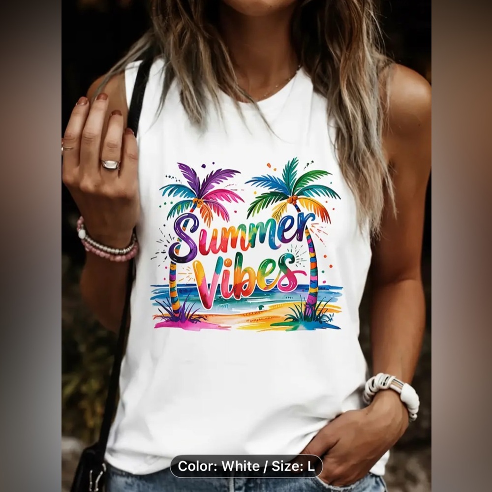 White "Summer Vibes" Graphic Tank Top